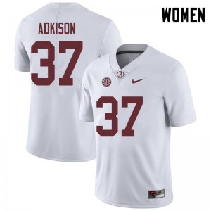 NCAA Women's Alabama Crimson Tide #37 Dalton Adkison Stitched College 2018 Nike Authentic White Football Jersey VH17T73WB